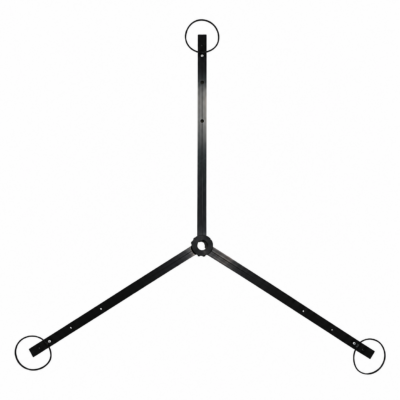 Stativkryss i aluminium med tre armer og gummistrikk for sikker oppstilling av stativ på glatte underlag.