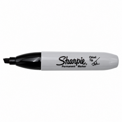 Sharpie Pro permanent merketusj med meiselformet skråspiss og sort vannfast blekk, selges i pakke à 12 stk.