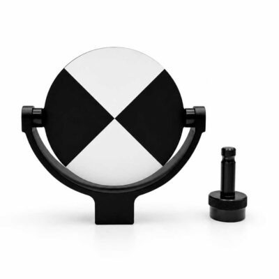 Sort og hvit målskive Ø114 mm med Leica hurtigkobling for laserscanner, totalstasjon og oppmåling.
