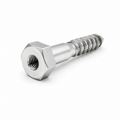 Fransk treskrue i rustfritt stål med Ø8 mm senterhull for montering av prismebolt og målepunkter, tilgjengelig med eller uten Fischer universalplugg.