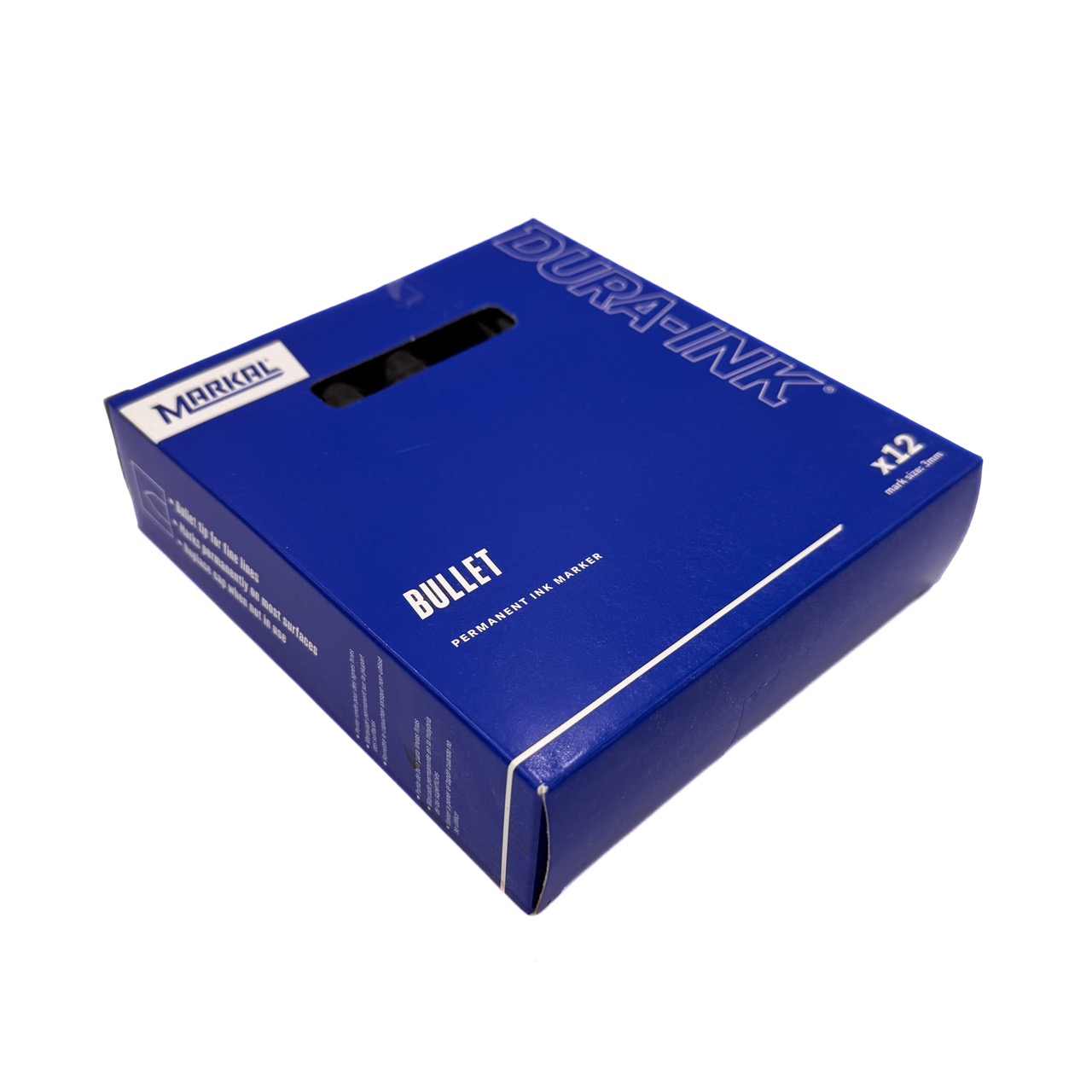 Markal Dura-Ink Bullet 60 12-pakning – permanent merkepenn med medium avlang bullet-tupp, hurtigtørkende, vann- og smussbestandig, xylenfri. Egnet for metall, tre, plast, papp og glass i bygg, anlegg og oppmåling - Evensen AS