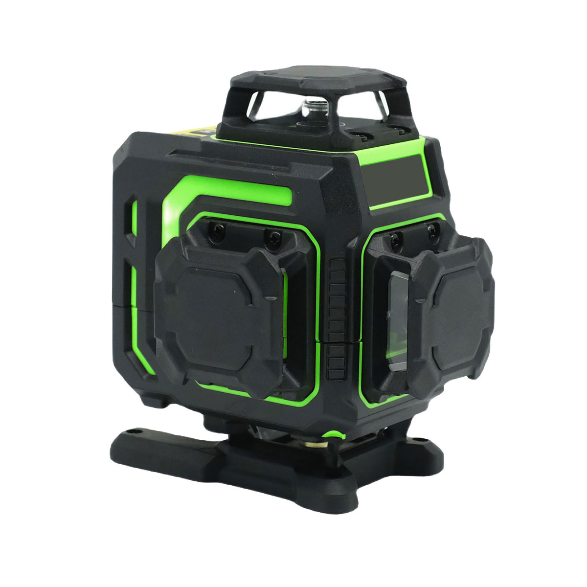 EXTREME 360G Pro X4 krysslaser med 4×360° grønne linjer, pulsmodus, oppladbart batteri og fjernkontroll.