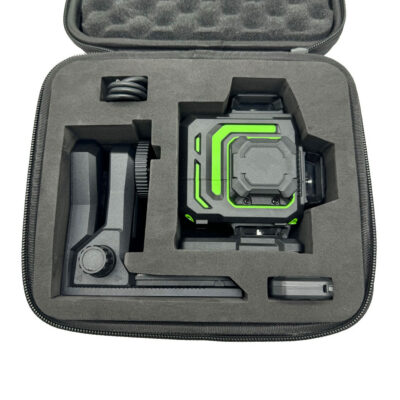 EXTREME 360G Pro X4 krysslaser med 4×360° grønne linjer, pulsmodus, oppladbart batteri og fjernkontroll.