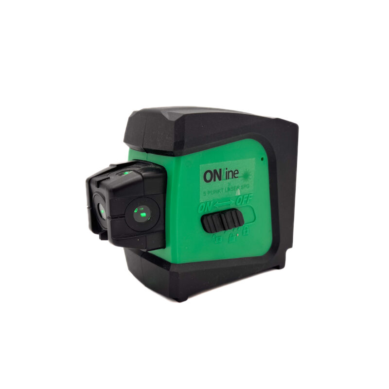 Online 5PG Professional grønn 5-punkts punktlaser med magnetfeste og IP54-beskyttelse.