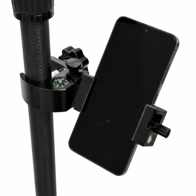 Mobilbrakett for GNSS- og prismestang med klemme for telefon 60–90 mm