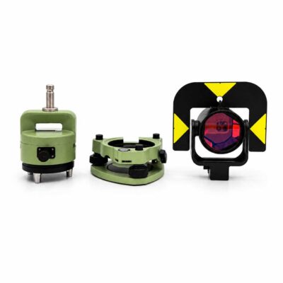 Komplett prismepakke med trefot tilsvarende Leica GDF321, kolbe med optisk lodd og rundprisme tilsvarende Leica GPR121 for landmåling og kontrollmålinger.