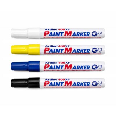 Artline 400XF permanent merkepenn med 2,3 mm rund spiss, tilgjengelig i blå, gul, hvit og sort farge.